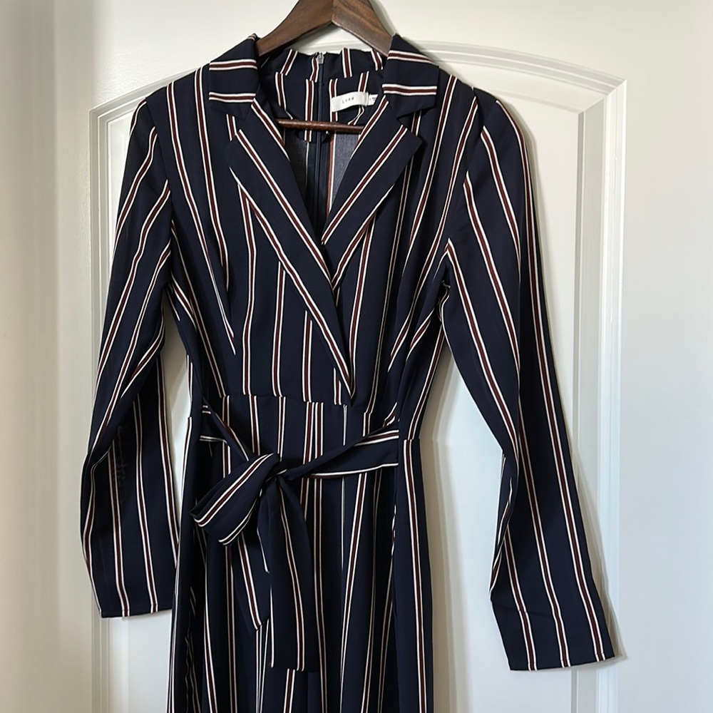 Striped collared jumpsuit, wide leg